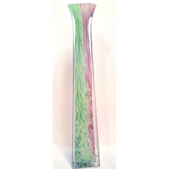 Vintage 9" Tall Square Lavorazione Murano Multicolor Hand Blown Bud Vase FLAW! - Picture 5 of 10